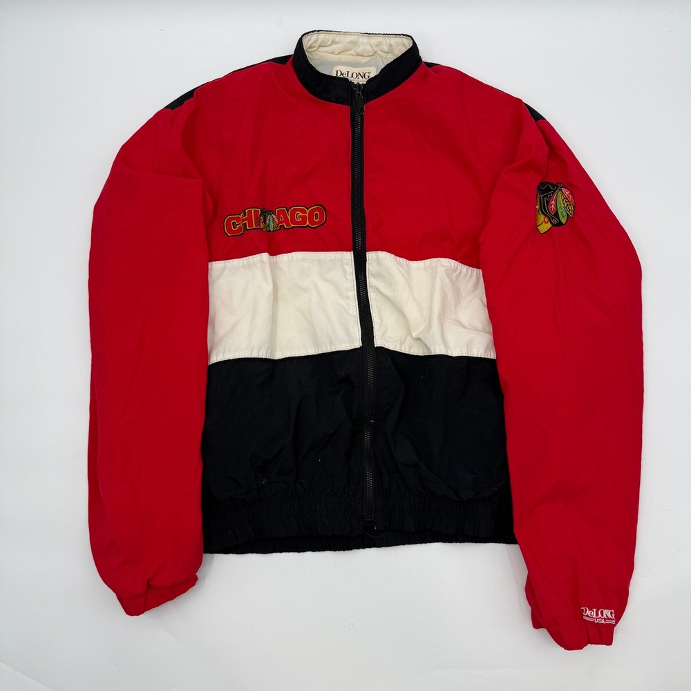 Delong Chicago Blackhawks Mens Size Large Vintage 80s NHL Jacket Red USA in Made